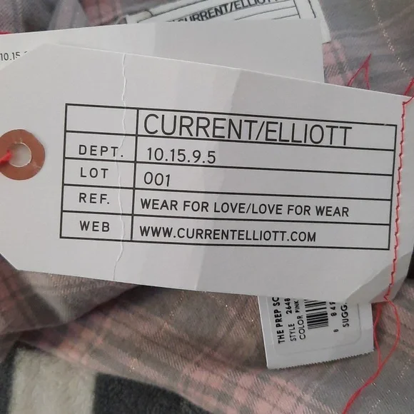 Current/Elliot NWT Prep School Fray Hem Pink Tinsel Plaid Button Up Shirt Size 2 - Picture 7 of 11